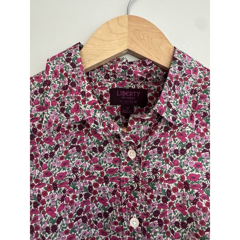 J Crew Liberty Women's Pink Red Floral Button Up Long Sleeve Shirt Colorful Sz 2 - Picture 4 of 6